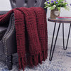 Cable Knitted Throw Blanket, Burgundy, 50" X 60"