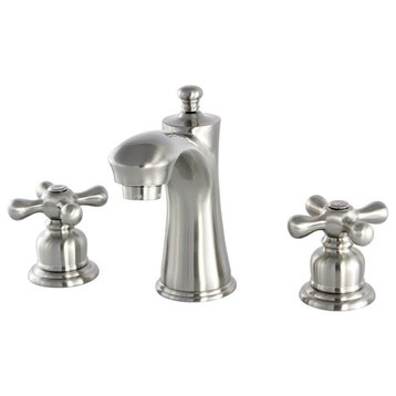 Victorian Bathroom Faucet, Widespread Design With Cross Handles, Brushed Nickel