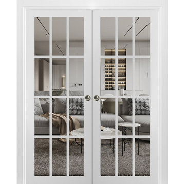 Double Pocket Doors Clear Glass, Felicia 3355 Matte White, 60" X 80"