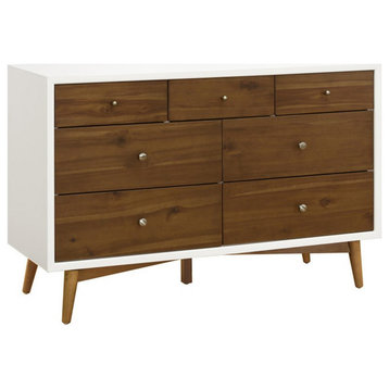 Babyletto Palma 7 Drawer Assembled Double Dresser in White and Natural Walnut