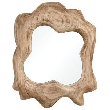 Coastal Wood Frame Wall Frame Mirror in Grey Wash Finish Organic Shape