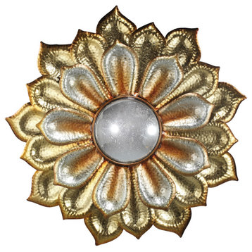 Flower Wall Mirror, Gold and Silver