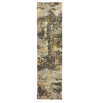 Elements Gilded Marble Gray/Gold Area Rug, 2'6"x12'