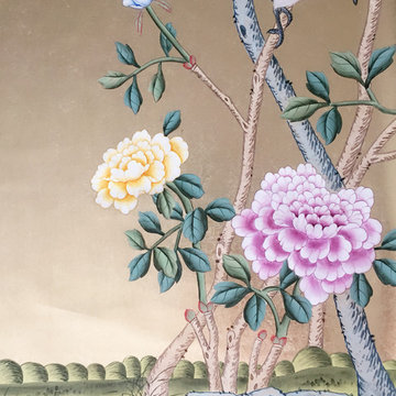 Badminton---hand-painted wallpaper on gilded paper