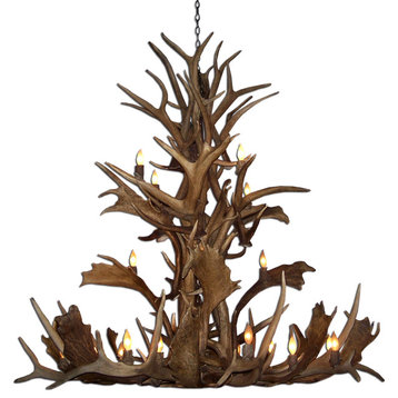 Reproduction Antler Elk / Fallow Grand Chandelier, Large, Rawhide Shades