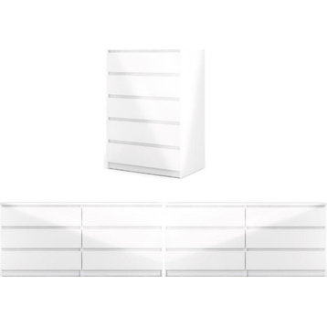 Home Square 3 Piece Furniture Set with Chest and 2 Dressers in White High Gloss