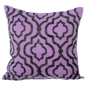 Purple Accent Pillow Covers Cotton Linen 20"x20" Lattice Trellis, Bewitched