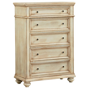 5 Drawer Bedroom Chest In Weathered Gray And Brown Finish