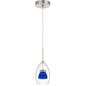 Cal Lighting 13" Metal and Glass Mini Pendant, Frosted/Blue, UP-128-CL-BLUFR