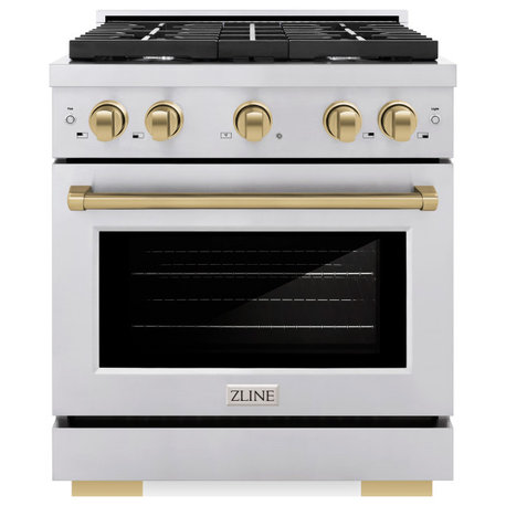 ZLINE 30" Gas Range, Stainless Steel With Champagne Bronze SGRZ-30-CB