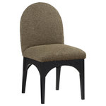 Meridian Furniture - Waldorf Chenille Upholstered Dining Chair, Black, Chenille, Natural Finish, Olive, Side Chair, Boucle Fabric, Black Finish - The Waldorf Boucle Fabric Dining Side Chair exudes elegance and comfort. Crafted with solid ash wood, this dining chair boasts a sturdy and durable construction. The black finished legs provide a sleek and welcoming touch to the overall design. The plush olive boucle fabric on the seat and backrest of the chair offers a soft and cozy seating experience, making it an ideal choice for long dinner conversations with family and friends.