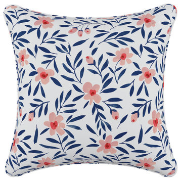 20" Decorative Pillow With Welt, Fiona Floral Porcelain Blush
