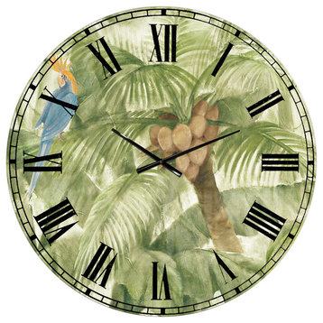 Tropical Canopy I Green Traditional Oversized Metal Clock, 36x36