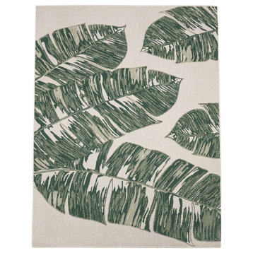 Tropical Outdoor Rug Jungle Leaves Design, Green, 3'11"x5'7"