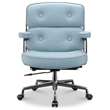 Lobby Chair With Lumbar Support Ergonomic Liftable Mid-Back Executive Chair, Black Chrome&light Blue