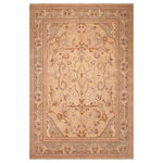 Bareens Designer Rugs - Classic Ziegler Lovetta Tan Green Hand-Knotted Wool Rug - 8'0'' x 10'2'' - Enhance the ambiance of your home with this magnificent Persian-influenced Turkish hand-knotted rug made by skilled artisans capable of creating the most exceptional vegetable dyes and hand-spun wool. This exquisite handmade rug is a one-of-a-kind Peshawar Kafkaz, otherwise identified as Chobi, Chobi Peshawar, Oushak, or Ziegler rug. These handmade rugs are crafted in Pakistan utilizing superior-quality wool imported from Australia, New Zealand, and Korea in two types of weaves: the Persian weave and the Mori weave. This rug is meticulously crafted by hand using the finest natural vegetable dyes extracted from local plants. The artisans use a blend of hand-spun local and fine merino wool, resulting in a rug with a compelling texture, higher lanolin content, and longer staple. The artisans occasionally incorporate natural or artificial silk into the pile to enhance specific motifs. The finished product is an awe-inspiring execution of flawless design and an understated palette that exudes elegance.
