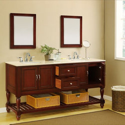 70" Vintage Double Bathroom Vanity Beige Marble Top - Bathroom Vanities And Sink Consoles