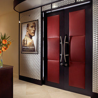 Trendy home theater photo in Miami