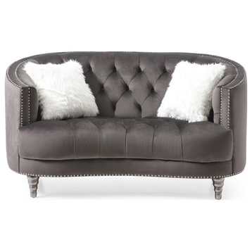 Gray Velvet Sofa With Flared Arms