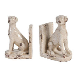 Sitting Dog Distressed Cream Bookends (Set of 2) - Bookends