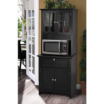 Buffet and Hutch with Framed Glass Doors and Drawer in Black
