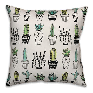 Set of 4 Pillow Covers 18x18, Desert Cactus Plant Design Cotton