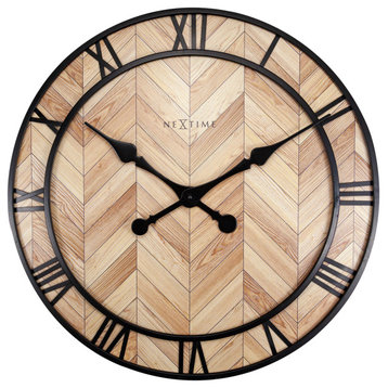 Roman Vintage Wall Clock, Light Wood With Black Details