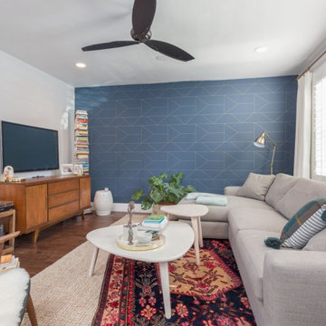 Living room, MCM sideboard and TV — Southie, Reno interior design by Find Design