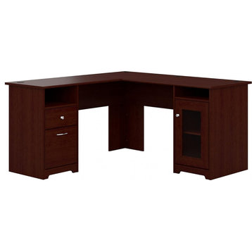 Traditional Desk, L Shaped Design With 4 USB Port and Drawers, Harvest Cherry