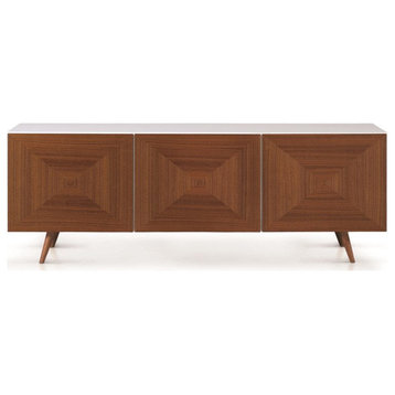 Arietta Sideboard, White High Gloss Lacquer With Solid Walnut Veneered, 3 Doors
