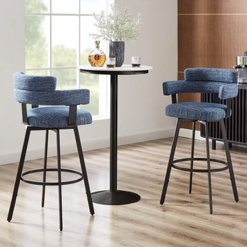Contemporary Fabric Padded High Back, 2-Piece and Bar Stools and Counter Stools, Blue, 30"