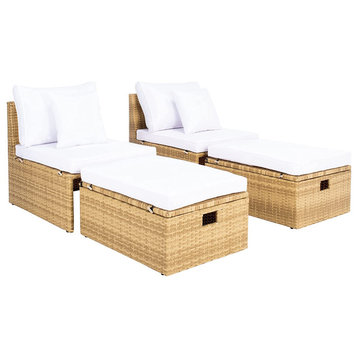 4 Piece Patio Set, Woven Frame With Inner Storage and Cushioned Seat, Natural