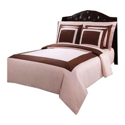 Royal Tradition - 10PC Hotel Cotton Down Alternative Bedding Set, Blush and Chocolate, California - Duvet Covers And Duvet Sets