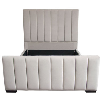 Venus Vertical Channel Tufted Eastern King Bed, Light Gray