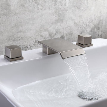 $119.99 Moda Brushed Nickel Waterfall Widespread Bathroom Sink Faucet Square Dou