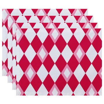 18"x14" Harlequin Geometric Print Placemats, Set of 4, Pink/Fushcia