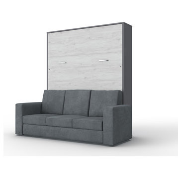 Invento Vertical Wall Bed Sofa and mattress 63x78.7 inch, Slate Grey/White Monaco/Grey