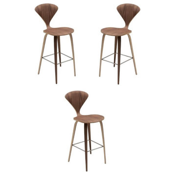 Home Square Satine 29" Stainless Steel Bar Stool in Walnut - Set of 3