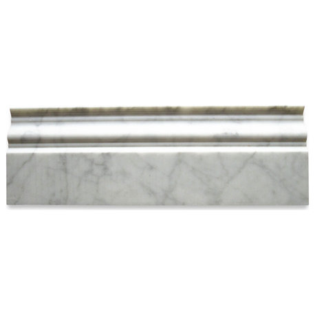 Baseboard Crown Molding Honed 4x12 Carrara Marble White Carrera Venato, 1 piece