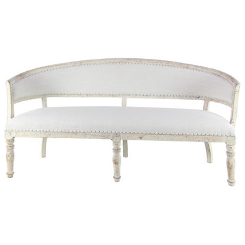 Antique Sheraton Style Upholstered White Wood Sofa