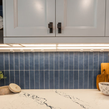 Under Cabinet Lighting with Blue Vertical Tile
