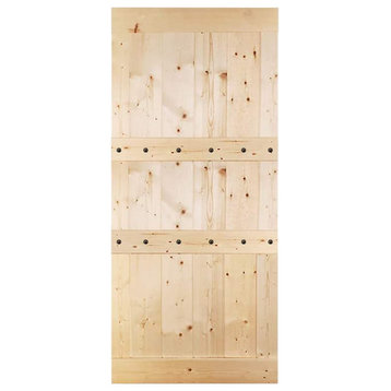 TMS Pine Wood Interior Sliding Barn Door, Unfinished, 36"x84", With Clavos
