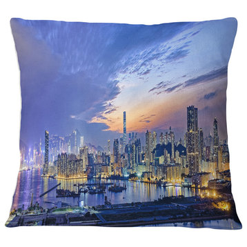Hong Kong City Sunset Panorama Cityscape Throw Pillow, 18"x18"