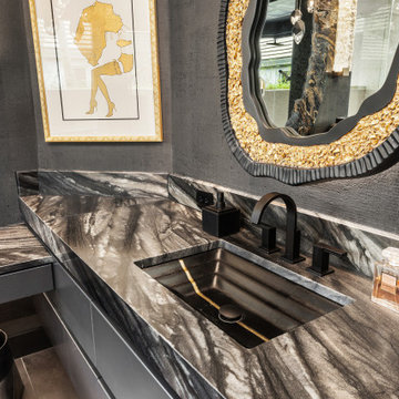 Versace-inspired primary bathroom suite