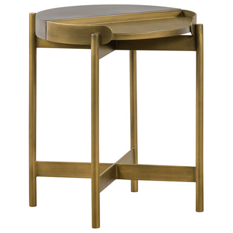 Dua Gray Concrete End Table with Antique Brass