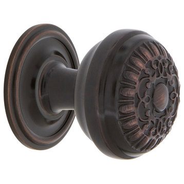 Egg And Dart Brass 1 3/8" Cabinet Knob With Classic Rose, Timeless Bronze