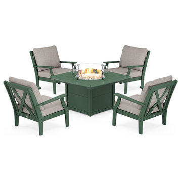 POLYWOOD Braxton 5-Piece Deep Seating Conversation Set With Fire Pit Table