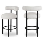 Meridian Furniture - Bordeaux Upholstered Stool, Cream, Boucle Fabric, Matte Black, Set of 2 - Give your kitchen counter or home bar a fresh face with this Bordeaux boucle fabric stool. This stool features rich cream boucle fabric upholstery on the curved back and seat, so guests sit comfortably for pancake breakfasts or their favorite spirits. The iron metal frame is durable, tough, and sturdy, so it holds up to long-term enjoyment by family and friends. A matte black finish lends the stool an uber modern feel.