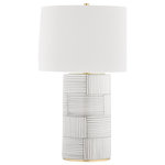 Hudson Valley Lighting - Borneo 1 Light Table Lamp, White Shade, Aged Brass Stripe Combo - Features: