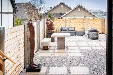 Inspiration for a mid-sized asian backyard gravel patio remodel in Other with no cover